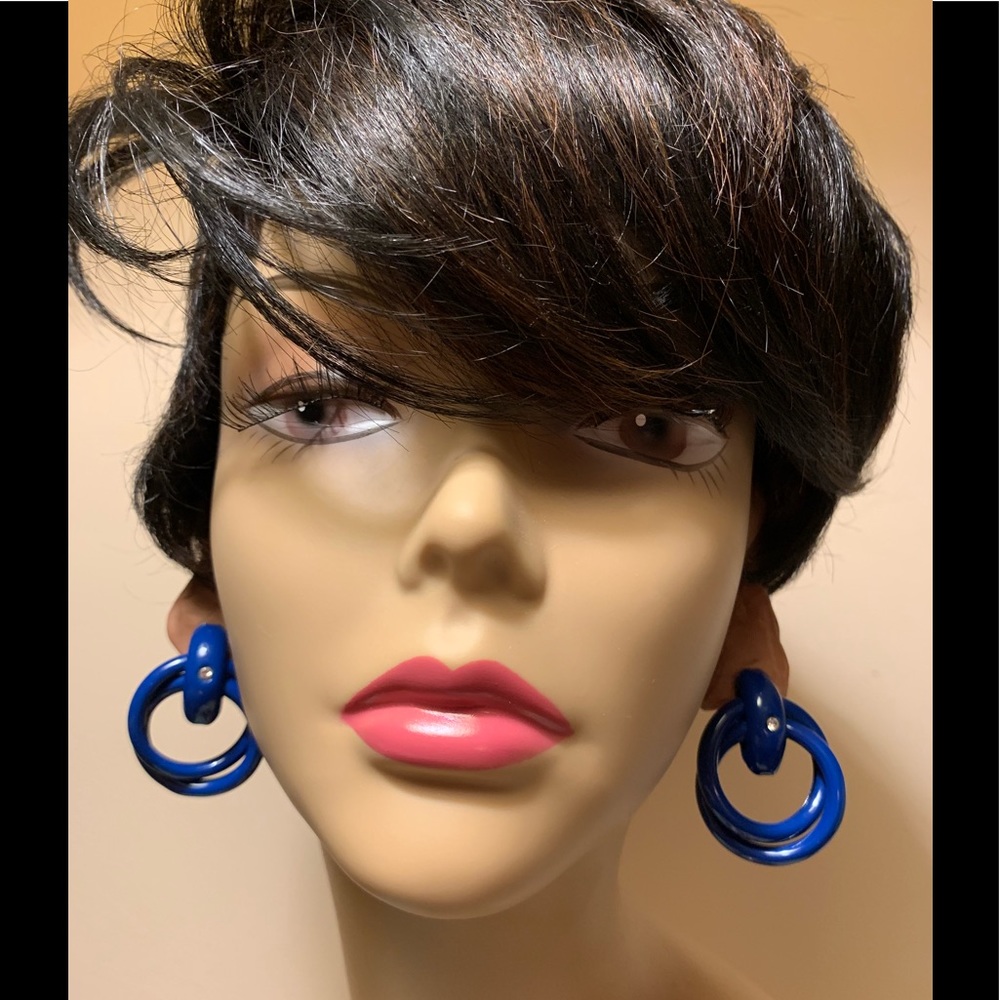 Vintage Blue Double Hoop Earrings w/Rhinestones